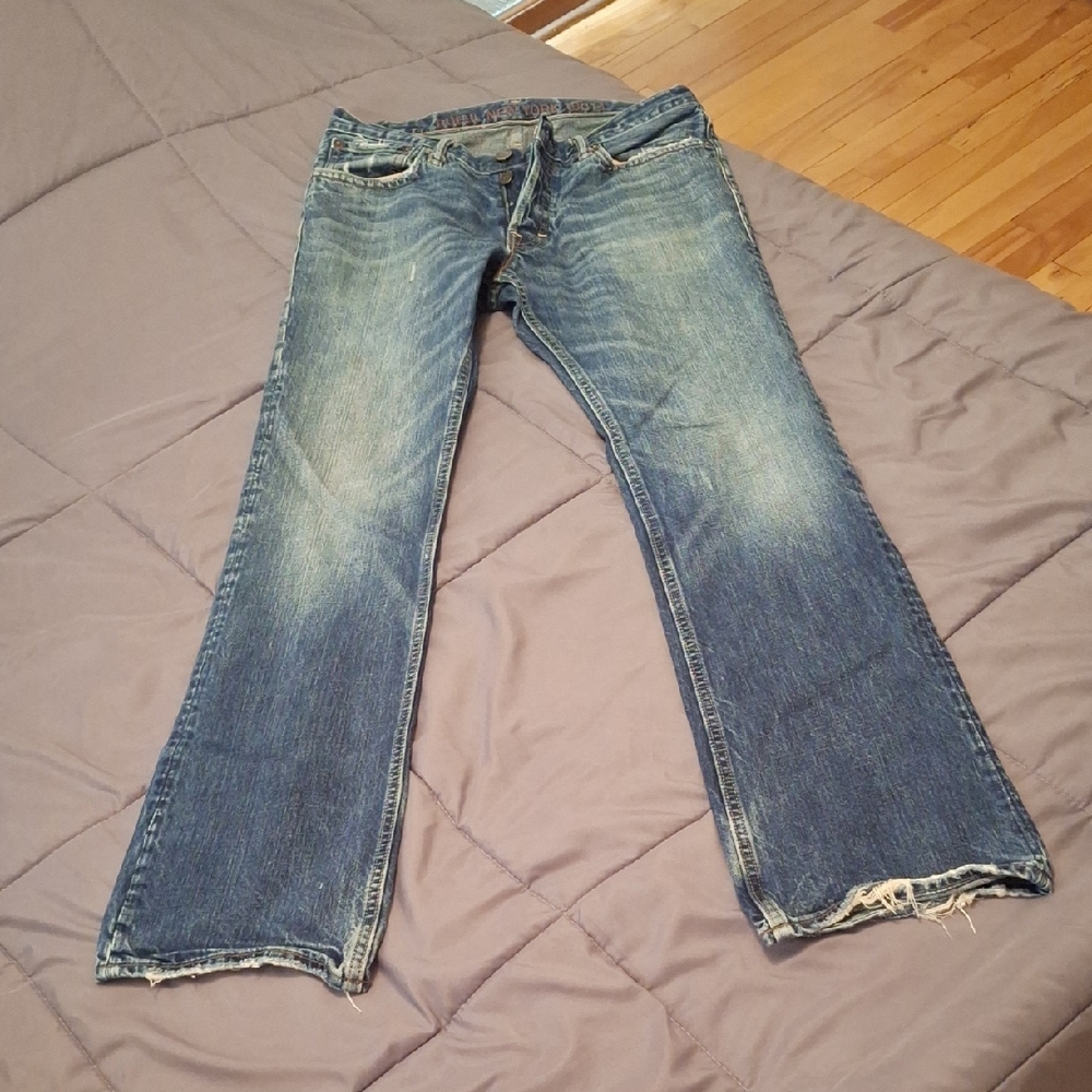 Ruehl No.925 Men's Distressed Blue Bootcut Jeans